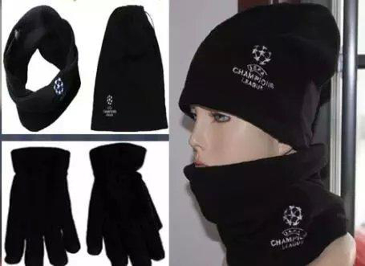 足球运动骑行保暖加厚手套围脖帽子三件套冬季户外男女球迷训练帽