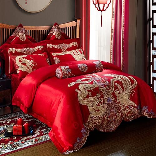 欧式婚庆大红结婚床上用品四六八十件套全棉床单婚庆床品套件